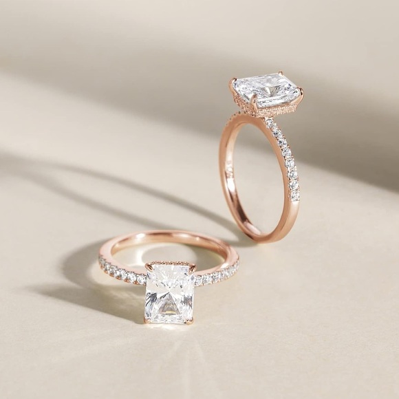 Rose Gold Diamond Ring Radiant Cut Wedding ring Promise ring Engagement Ring - Picture 2 of 4